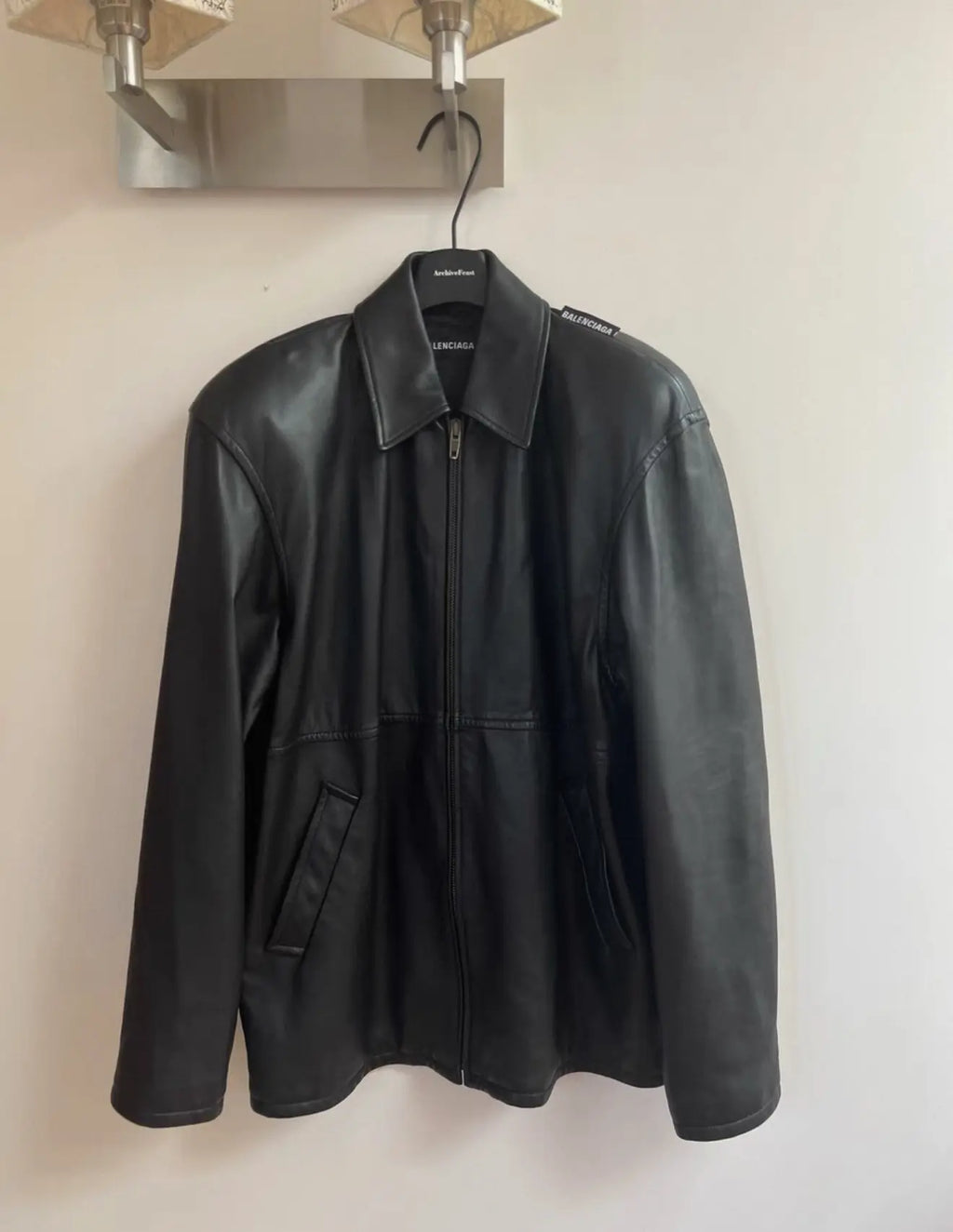 Balenciaga 19SS Lamb Skin Shoulder Pad Leather Jacket