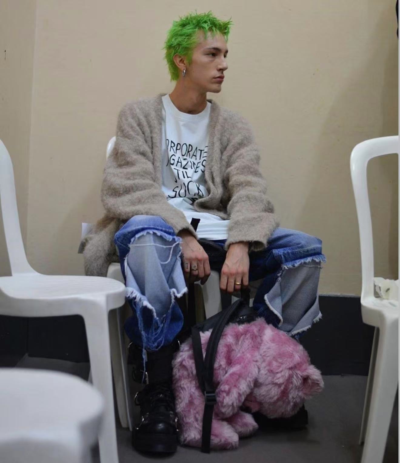 Vetements 19FW Pink Mohair Anarchy Backpack